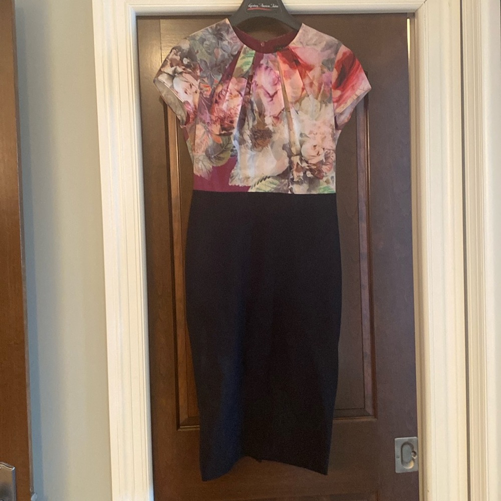 Ted Baker London floral black fitted dress